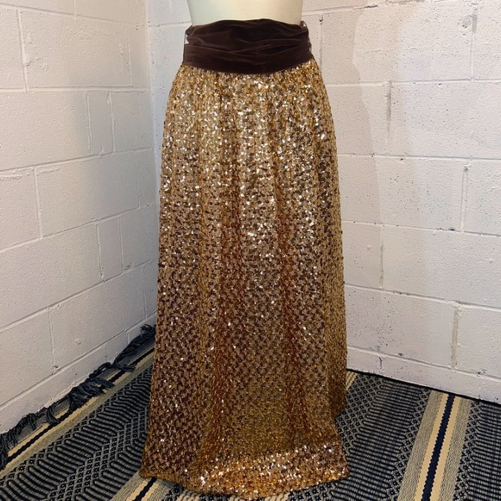 Vintage Lillie Rubin Collection 700 gold Sequin Skirt 28”‎ waist disco STUNNING
